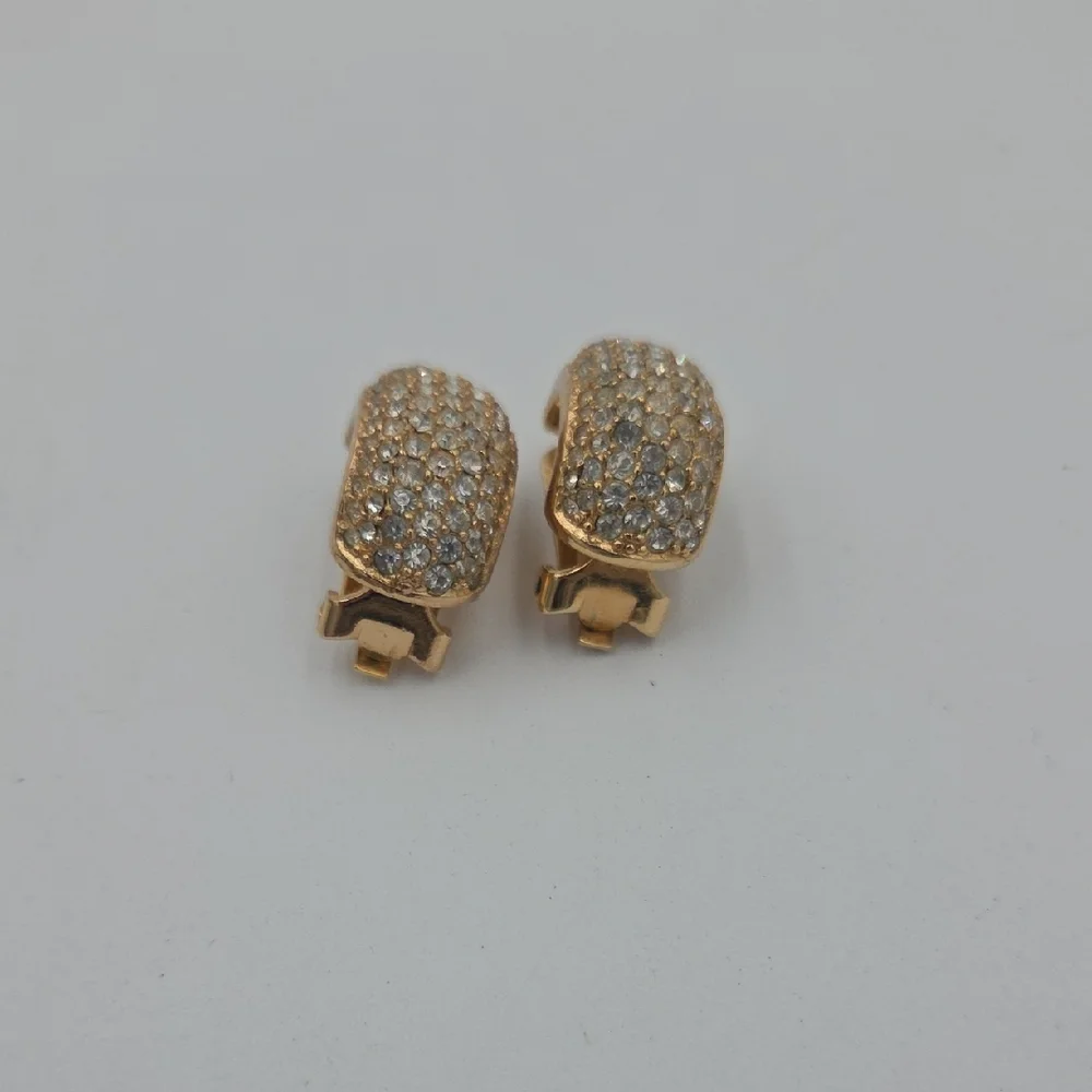 Vintage Christian Dior Gold Tone Rhinestone Clip On Earrings